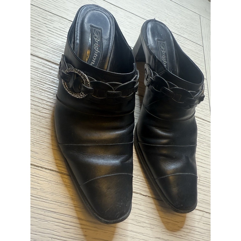 Brighton Heeled Tamia Booties Mules Slides Black Leather Silver Buckle 2" Heel 8 - Picture 3 of 8